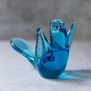 Konstglas Ronneby Sweden blue glass bird 4" x 3.5" vintage 1970s